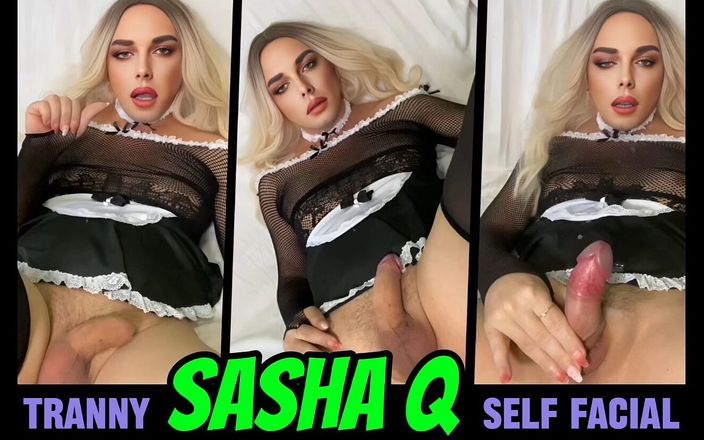 Sasha Q: Tranny Sasha Q zelf klaarkomen in gezicht