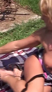 Blonde milf gets fucked outdoors by her man