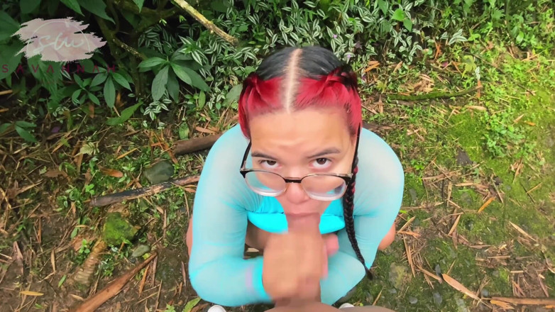 Savannah Watson: Chubby with Glasses Training in the Woods Lets a Stranger...