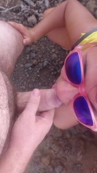 Outdoor blowjob and swallow