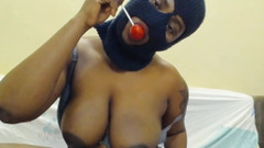 Squeezing Twisting Slapping My Tits Sucking a Lollypop