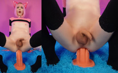 Pikn Haired Neko Rides a Big Dildo