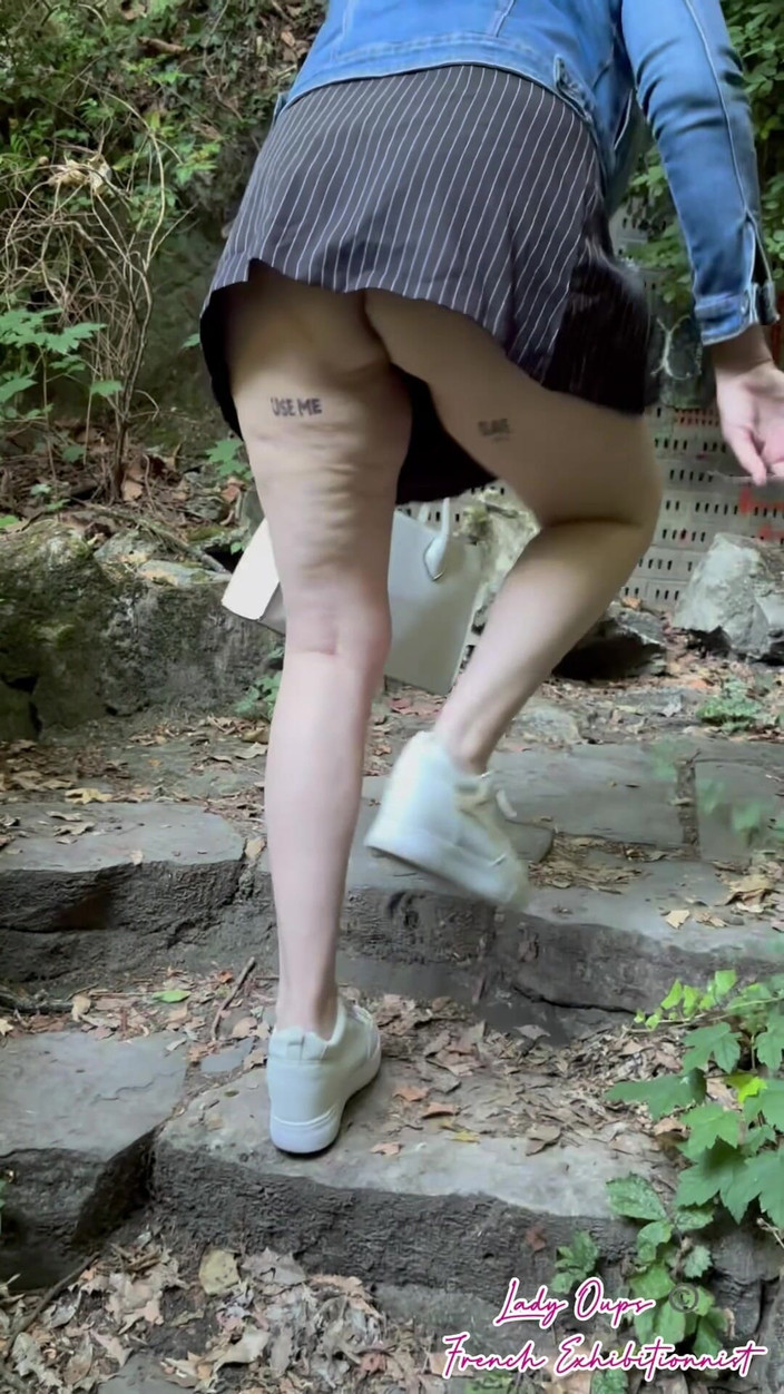 Lady Oups: Public Flashing with Micro Skirt Anal Plug and Slave Collar