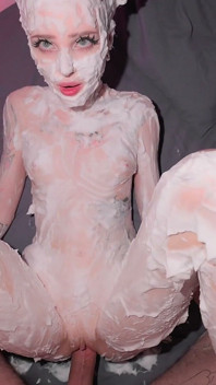 Tiktok Shaving Foam Girl Gives Deepthroat Then Gets Fucked Doggy and Filled with Creampie