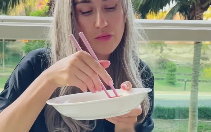 SexTravelers: Me- Sexy Beauty Girl Model. Chopsticks and Exotic Fruits
