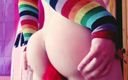 Femboy Raine: Rainbow Tail Rainbow Thighhighs și Arm Warmers Castity Cage