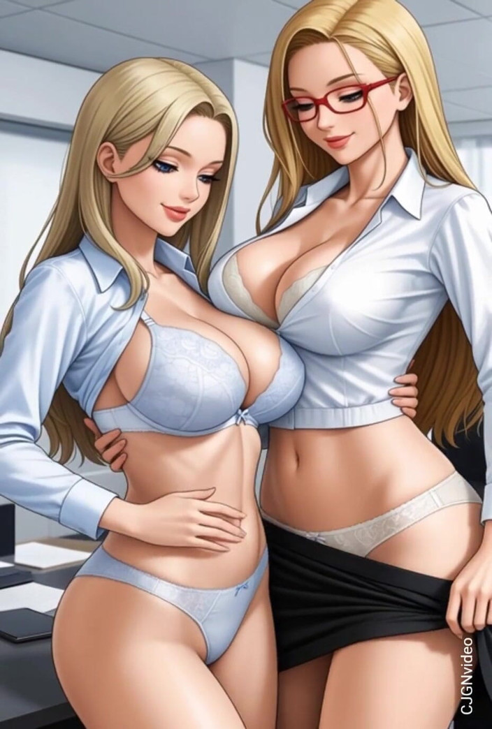 Hot girl dancing: オフィスブロンド女性がキス、ダンス、胸を掴む(AIアニメーション)