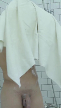 Muscle boy jerking out a much-needed load in the bathroom