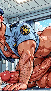 Perverzní policajti ukazující vztyčená péra