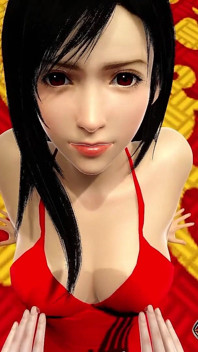 赤いショートドレスを着たティファ・ロックハートが巨乳をオナホールとして使って巨根を爆発させる