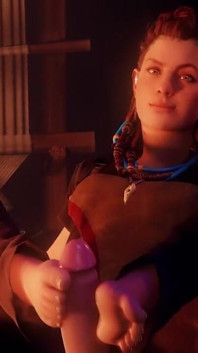 Aloy From Horizon Forbidden West Caressing a Hard Cock with Her Feet
