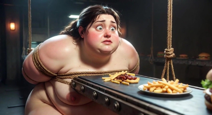 YOUR BEST FANTASY: Tied up SSBBW Eats Massive Meal While Kneeling - Belly Stuffing