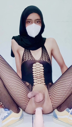 Asian Hijab Sissy Dildo Ride Anal Training