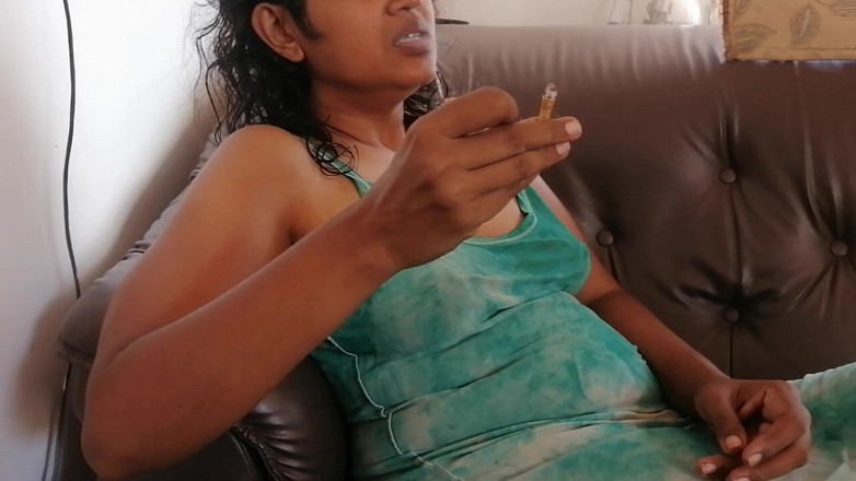 Tina Baby: Aunty Smokes a Cigaratte in Night Gown