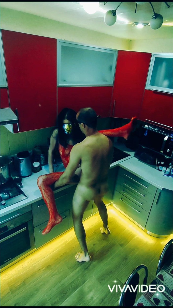 Hotlia: Beautiful Slender Wife in Erotic Bodysuit Fucked in the Kitchen...
