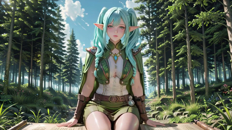 Seraphina Vale: Forest Fantasy! Blue Elf Kneeling, Green Elf Teasing, Sun-dappled Magic &amp;...