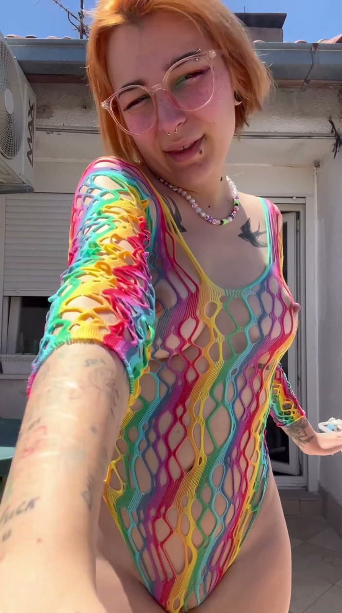 lanalovacutie: Smoking in a Rainbow Fishnet on the Balcony