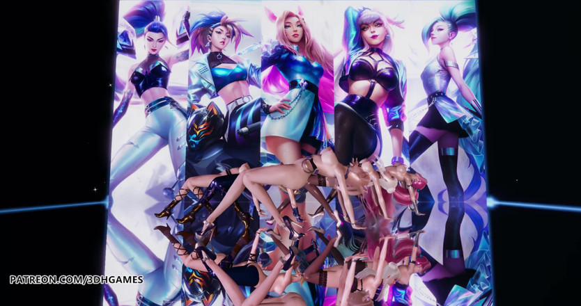 3D-Hentai Games: Everglow - Dun Dun, danse nue Ahri, Akali, Evelynn, Kaisa, Séraphin,...