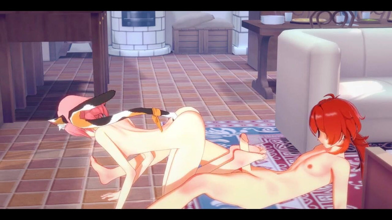 HentaiTubes: Genshin Impact Hentai - Diluc e Diona Footjob e Esfregando sua...