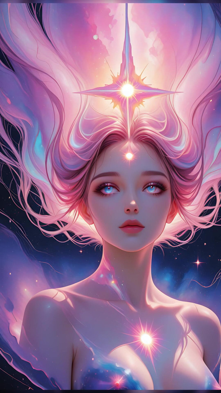 VelvetInk Studio: Kosmická bohyně snů nahá žena v surrealistické fantazii Dreamscape Ai Art...