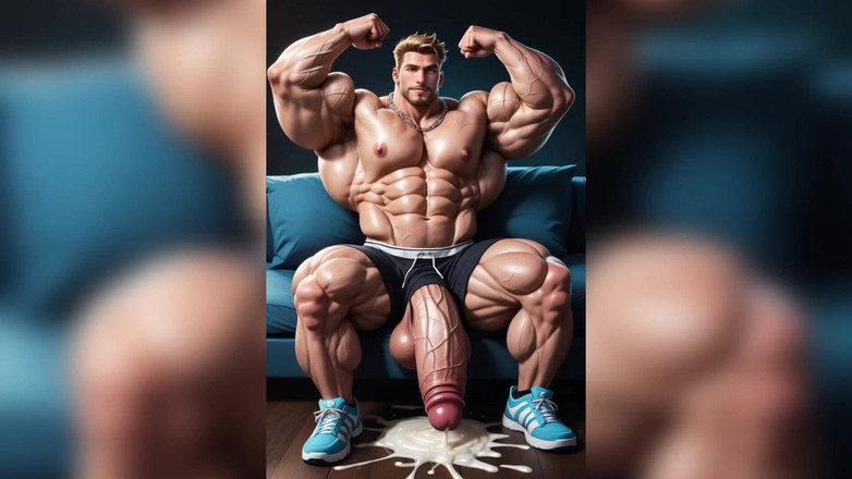 AI Blk: Musclée, énorme bite, sperme gay