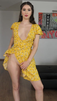 Lovely 18 Year Brunette Nude Under Her Dress Does a Porn Casting