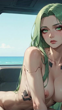 어반 비치의 녹색 머리 커피 여신