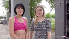 German Scout: GERMAN SCOUT - Two skinny girls first time ffm 3some at pickup...