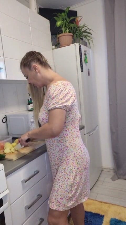 Nadya Albu: Naughty MILF Cucumber Masturbation in the Kitchen