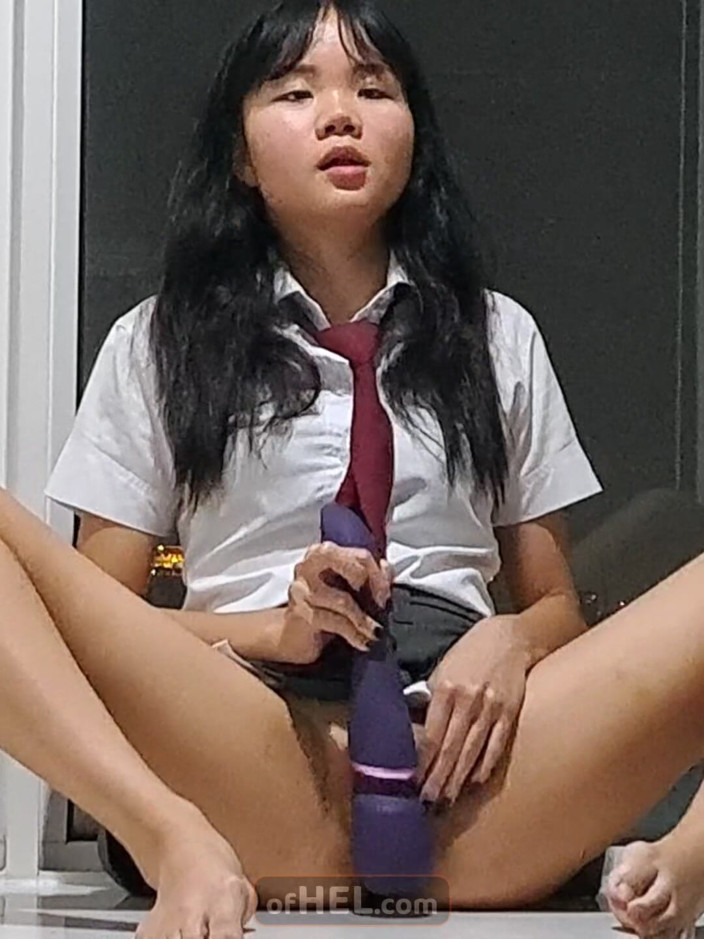 Girls of Hel: Asian College Girl Plays with Her Magic Wand and Squirts