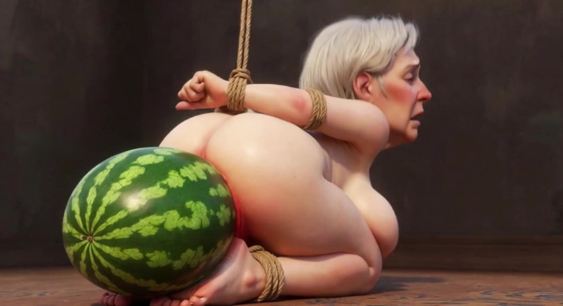 Anime Hentai: Old Granny Bound with Huge Watermelon in Ass - Hurt &amp; Orgasm