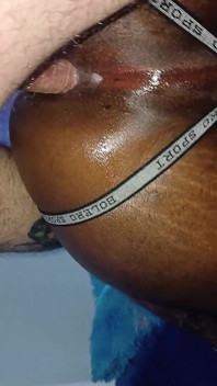 Black Femboy Applies Oil to Her Ass to Get Her Cock Into Her Hole Alone