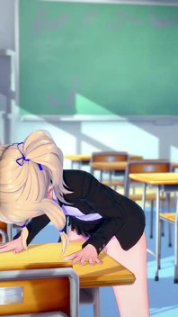 Chica de pelo rubio atrapada moliendo la mesa, es disciplinada por un hombre - Koikatsu