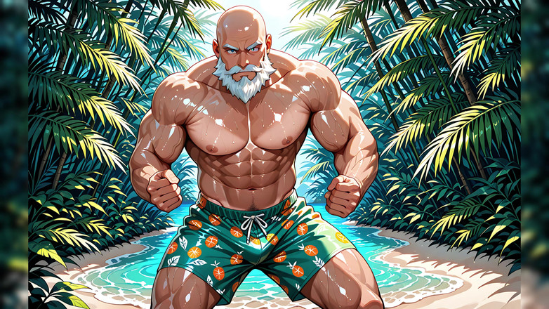 Erotic Man: Stilig skallig gammal man skjortlös