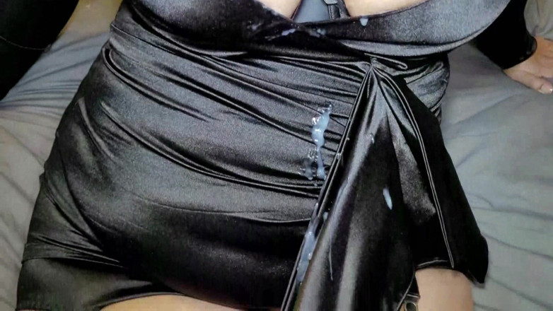 Slutty Ms B: Satin dress and seamed stockings tease