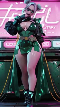 ¡La chica blindada verde! Valquiria de pelo plateado arrodillando y mirando la espalda, dedos trazando su traje metálico frío.