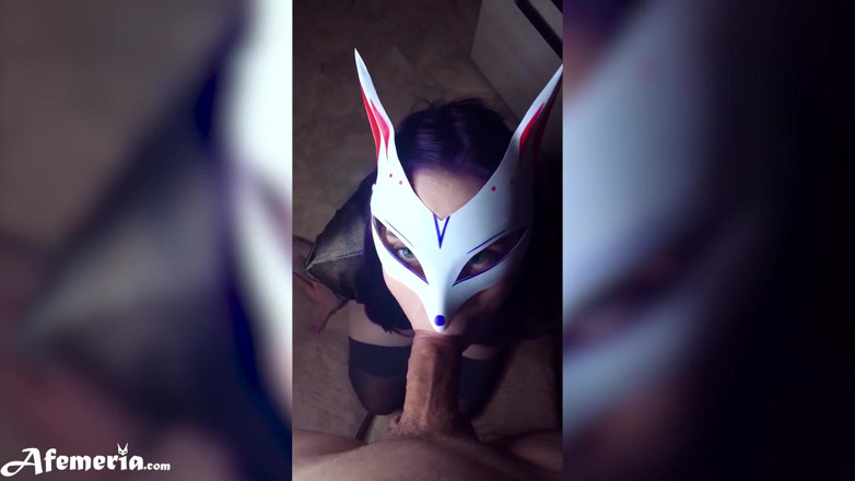 Afemeria: Masked babe sucks dick deep in neighbor and cum swallow