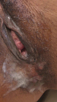 Hairy black pussy gets filled with white dick and hot cream