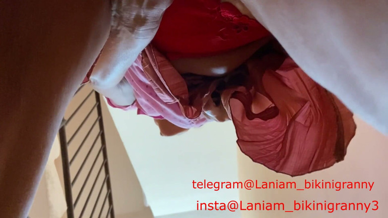 Ladyloveyoung60: Old lady underskirt cucumber insertion in pussy thong