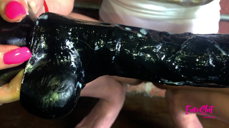 Euroslut: Big clit BBC dildo foot tease