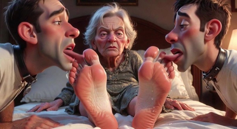 Anime Hentai: Submissive Mans Serving Old Granny's Ugly Feet - Humiliation