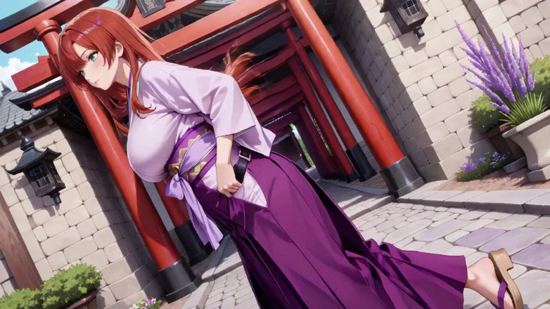 Tay Swift X: Rudowłosy Miko! Głębokie V Kimono nasiąknięte, kwitnące od spokoju do...