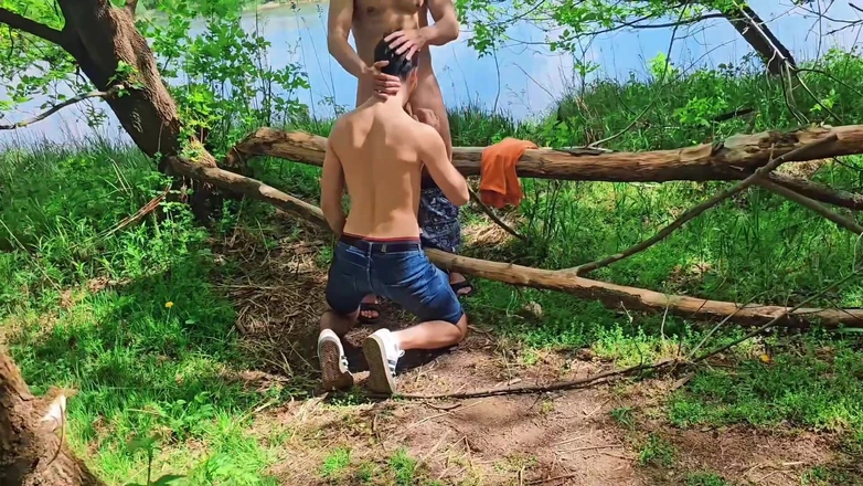 Nick Lewis: Caught Sucking in the Woods - Unexpected Threeway with a Stranger