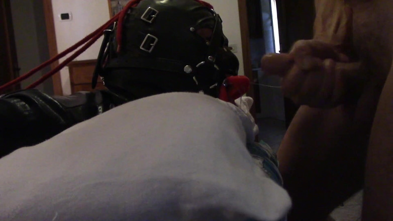 LauraOnHeels: Laura hogtied and hooded with a lip open mouth gag...