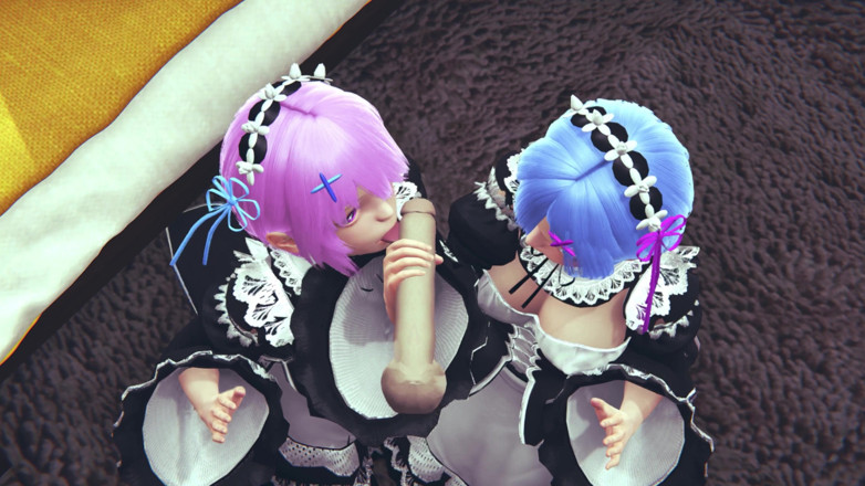 Waifu club 3D: Ram y Rem lamen una gran polla juntos