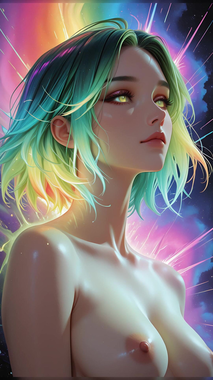 VelvetInk Studio: Kosmický neon krása portrét se svítícíma očima dreamlike fantasy ai...