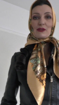 Satin Headscarf Fashion Show, Satin Headscarf and Leather Jacket, JOI Lady Victoria Valente