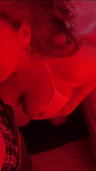 Horny Latina MILF in Red Light Spits on Cock, Sucks Balls, Gives Handjob and Facial Cumshot