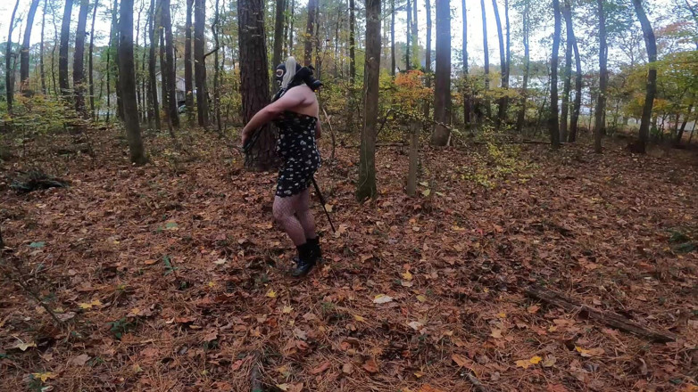 Jon Screcrow: Giant Fake Tits Crossdresser Walk in the Woods Behind the...