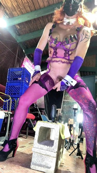 Sexy Shemale in Violet Lingerie Inserting Bottle in His Ass